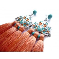 Tassel Earrings, Turquoise Earrings, Turquoise Orange Earrings,